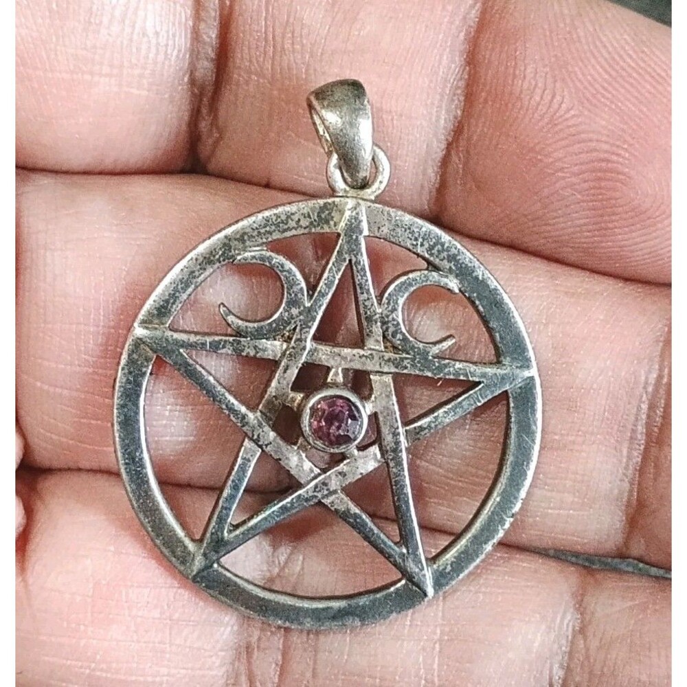 Peter Stone JLS Silver Plated Triple Moon Purple Rhinestone Pentagram Pendant